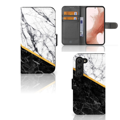 Samsung Galaxy S23 | Bookcase | Marmer Wit Zwart - Origineel Cadeau Man Samsung Galaxy S23 | Bookcase | Marmer Wit Zwart - Origineel Cadeau Man