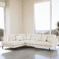 BASE 3-zits Loungebank 'Faithe' Links, Chenille, kleur Naturel - thumbnail