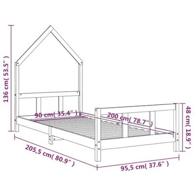 Kinderbedframe 90x200 cm massief grenenhout zwart