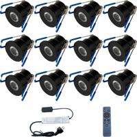 LED Veranda Spot Complete Set - Velvalux - 12 Stuks - 3W - Natuurlijk Wit 4000K - Dimbaar - Waterdicht IP65 - Inbouw - Rond - Mat Zwart - Aluminium - 12V - thumbnail