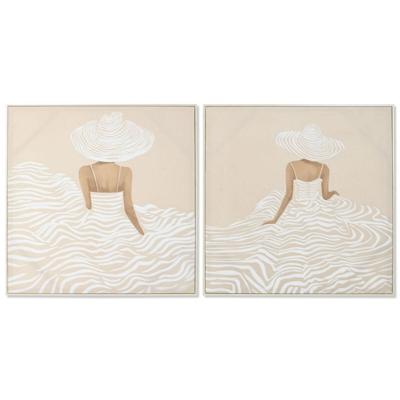 Canvas Home ESPRIT Wit Beige Jurk Scandinavisch 82,5 x 3,5 x 82,5 cm (2 Stuks)