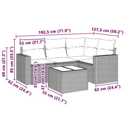 4-delige Loungeset met kussens poly rattan lichtgrijs