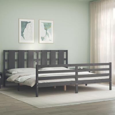 Bedframe met hoofdbord massief hout grijs 200x200 cm