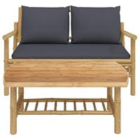 2-delige Loungeset met kussens bamboe donkergrijs - thumbnail