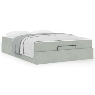 Bedframe met matras met opslag Lichtgrijs 140 x 200 cm Fluweel