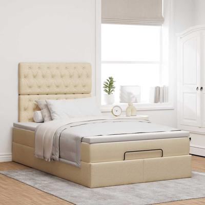 Ottoman bed met matras 140x190cm stof crèmekleurig