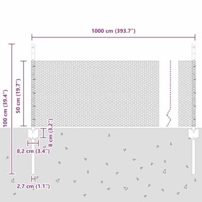 VidaXL Hek met paal zilver 0,5 x 10 m staal