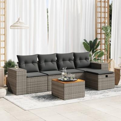 6-delige Loungeset met kussens poly rattan grijs - thumbnail