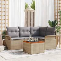 Tuinbankenset met kussen 5 pcs Beige poly rattan - thumbnail