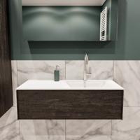 Lush onderkast 100cm in kleur DARK BROWN met 1 lade Push tot open geschikt voor rechtse wastafel. Compleet met solid surface wastafel cloud M35134met 1 kraangat(en) - thumbnail