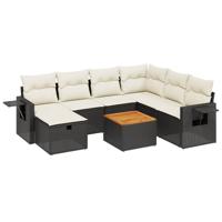 8-delige Loungeset met kussens poly rattan zwart - thumbnail