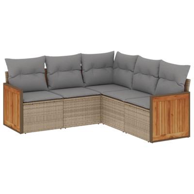 5-delige Loungeset met kussens poly rattan beige