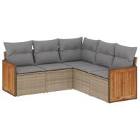 5-delige Loungeset met kussens poly rattan beige - thumbnail