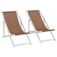 vidaXL Strandstoelen inklapbaar 2 st aluminium en textileen bruin - thumbnail