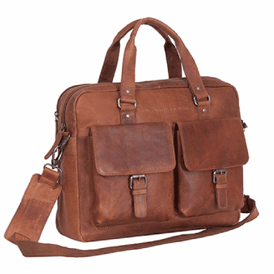 Chesterfield Leren Laptoptas Businessbag George Wax Pull Up Cognac