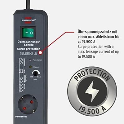 Brennenstuhl Secure-Tec overspanningsbeveiliging 19.500 A 8-voudig antraciet 3m H05VV-F 3G1,5 Master-Slave - 1159490936 - thumbnail