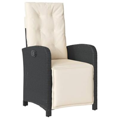 Tuinstoelen 2 st verstelbaar met voetensteun poly rattan zwart - thumbnail