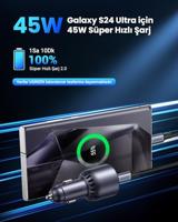 Autolader - UGREEN - 1 USB-C + 1 USB-A - 63W - Grijs - thumbnail