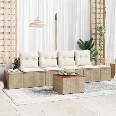 Tuinbankenset met opslag 5 pcs Beige en Crème poly rattan