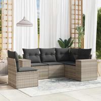 5-delige Loungeset met kussens poly rattan lichtgrijs - thumbnail