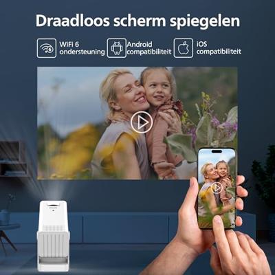 Philips, Neopix 140, thuisbioscoopprojector, resolutie 1280 x 720p, 180 graden draaibaar, spiegelmodus, wifi 6, stereogeluid 2 x 3 W, wit
