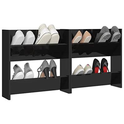 VidaXL Wandschoenenkasten 2 st 60x18x60 cm hout hoogglans zwart