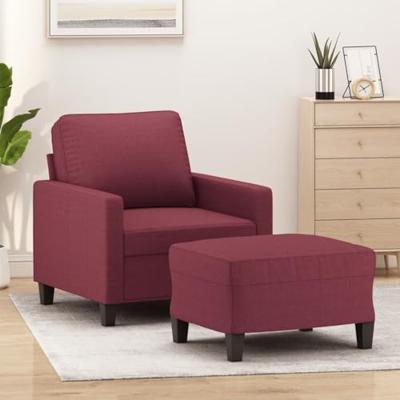 Fauteuil met voetenbank 60 cm stof wijnrood