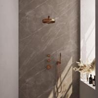 BRAUER Stripe Thermostatische Inbouw Regendouche - SET 01 - 25cm douchekop - rechte muurarm - staaf handdouche - doucheslang - wandaansluitbocht - koper geborsteld PVD 5-GK-365 - thumbnail