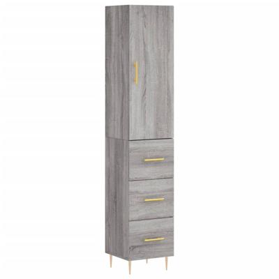 Hoge kast 34,5x34x180 cm bewerkt hout grijs sonoma eikenkleurig