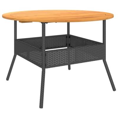 Tuintafel met acaciahouten blad 110x71 cm poly rattan zwart