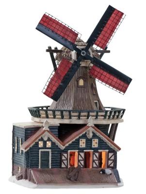 Dickensville Molen de Rat met draaiende wieken IJlst 28 cm led