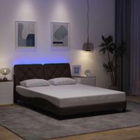 Bedframe met LED zonder matras 140x200 cm stof donkerbruin - thumbnail