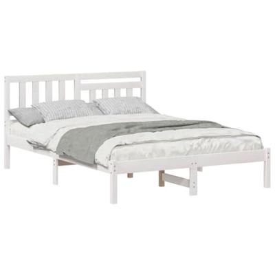 Bedframe met hoofdeinde Wit 135 x 190 cm Massief grenenhout - thumbnail