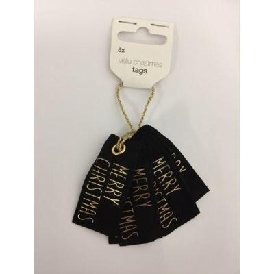 Vellu Merry Christmas zwart tags 6 stuks