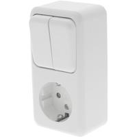 Q-LINK - Wandcontactdoos - Opbouw - 1-voudig Stopcontact - 2-voudig Serieschakelaar - Randaarde - Kinderbeveiliging - Polarwit - thumbnail