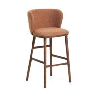 Kave Home Ciselia barkruk H75 dik chenille Terra poot donker hout - thumbnail