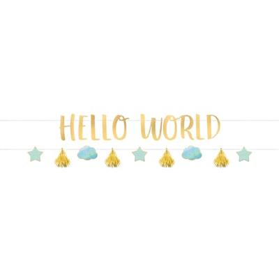 Amscan Letterslinger baby boy hello world blauw/goudkleurig 170 cm | 12 stuks