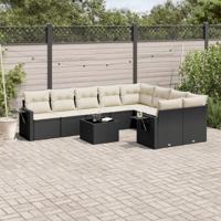10-delige Loungeset met kussens poly rattan zwart - thumbnail