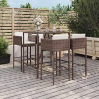 5-delige Tuinbarset met kussens poly rattan bruin - thumbnail