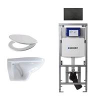 Adema Classico toiletset bestaande uit inbouwreservoir en toiletpot, basic toiletzitting en bedieningsplaat zwart SW1152613/SW706188/0701131 - thumbnail