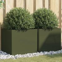 VidaXL Plantenbakken 2 st 49x47x46 cm staal olijfgroen - thumbnail