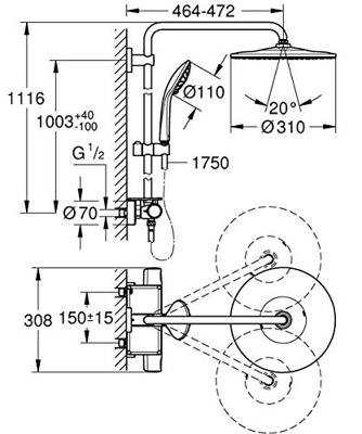 Grohe QuickFix Vitalio Joy 310 regendoucheset met 4 straalsoorten en EasyReach Tray Ø31cm chroom