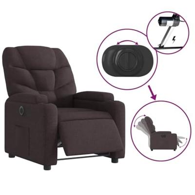 Fauteuil verstelbaar elektrisch stof donkerbruin - thumbnail