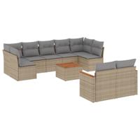 10-delige Loungeset met kussens poly rattan gemengd beige - thumbnail