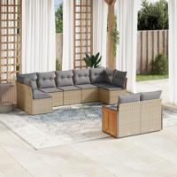 9-delige Loungeset met kussens poly rattan beige - thumbnail
