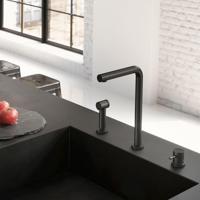 Keukenmengkraan Hotbath Fellow 3-gats Draaibare Uitloop en Uitneembare Handdouche Mat Zwart - thumbnail