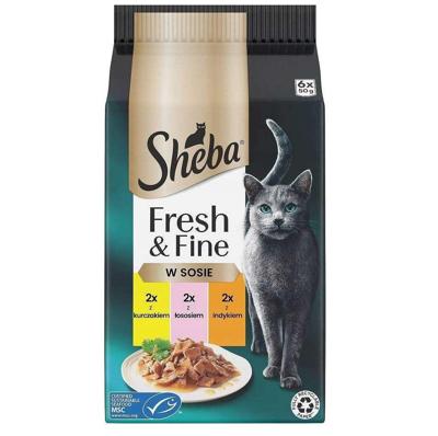 SHEBA Fresh Fine in gravy Chicken, salmon, tuna - nat kattenvoer - 6x50g