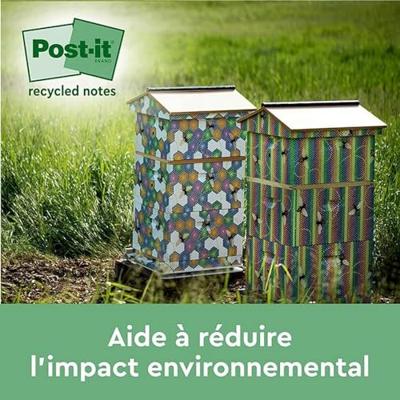 Post-it Super Sticky Notes Recycled, 70 vel, ft 76 x 76 mm, assorti, pak van 3 blokken