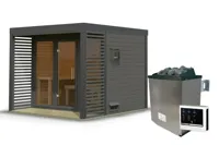 Karibu | Ares 3 Buitensauna | Terragrijs-Antraciet | Kachel 9 kW Externe Bediening - thumbnail