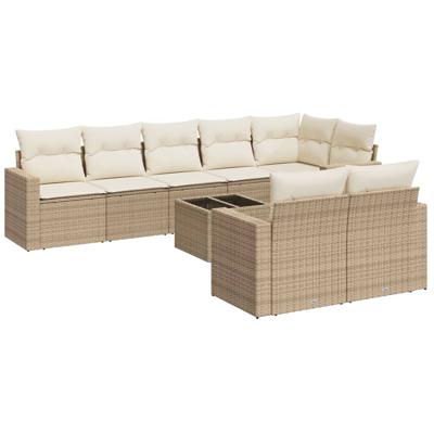 8-delige Loungeset met kussens poly rattan beige